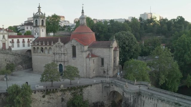 Amarante drone aerial view in Portugal at sunrise