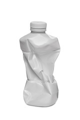 Biała zgnieciona plastikowa butelka na białym tle - obrazy, fototapety, plakaty