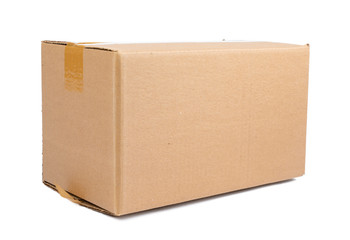 Single carton moving box isolated on white background