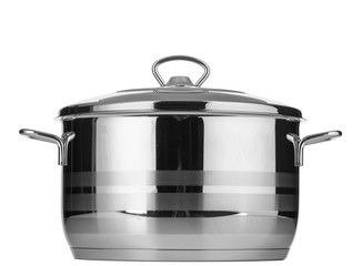 Stainless steel pot isolated on white background