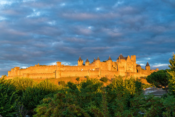 Fototapeta premium Carcassonne castle sunset on old city France