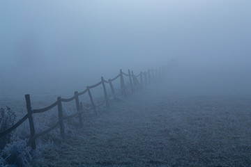 fence on foggy field