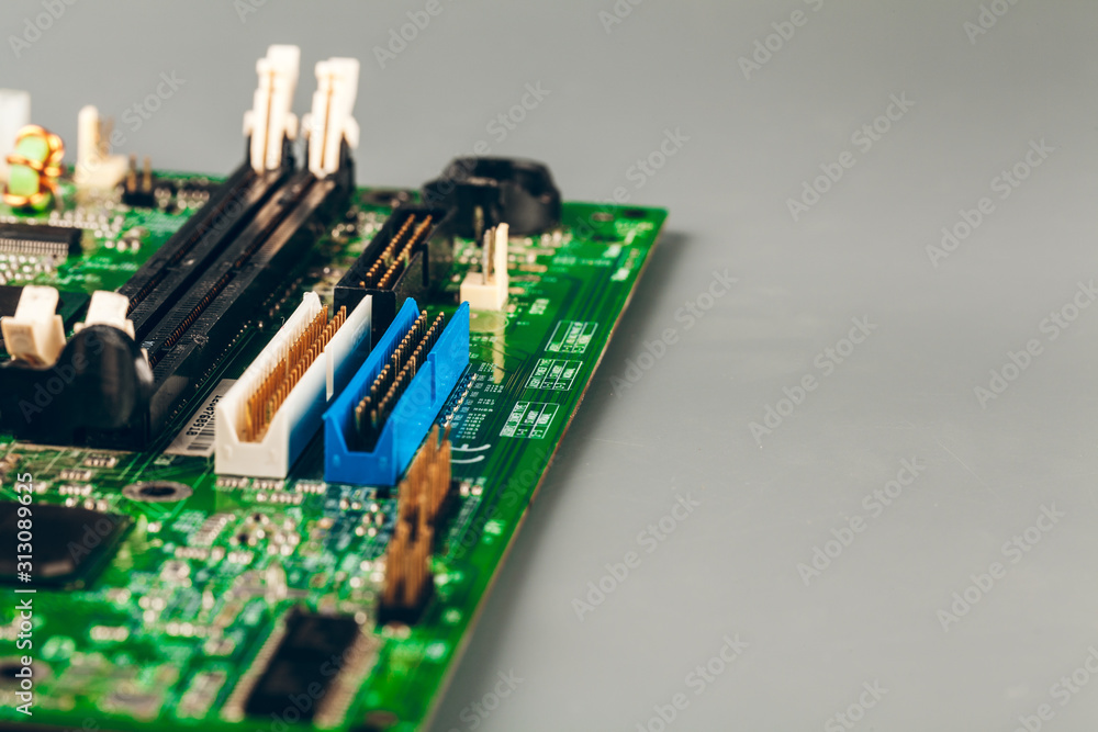 Poster computer electronic circuit board with processor close up