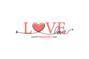Happy Valentines Day lettering isolated on white background vector illustration. Letters hand drawn composition for gift, postcard, print, banner, web. Greeting romantic design. Love symbol tagline.