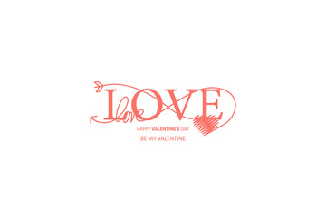 Happy Valentines Day lettering isolated on white background vector illustration. Letters hand drawn composition for gift, postcard, print, banner, web. Greeting romantic design. Love symbol tagline