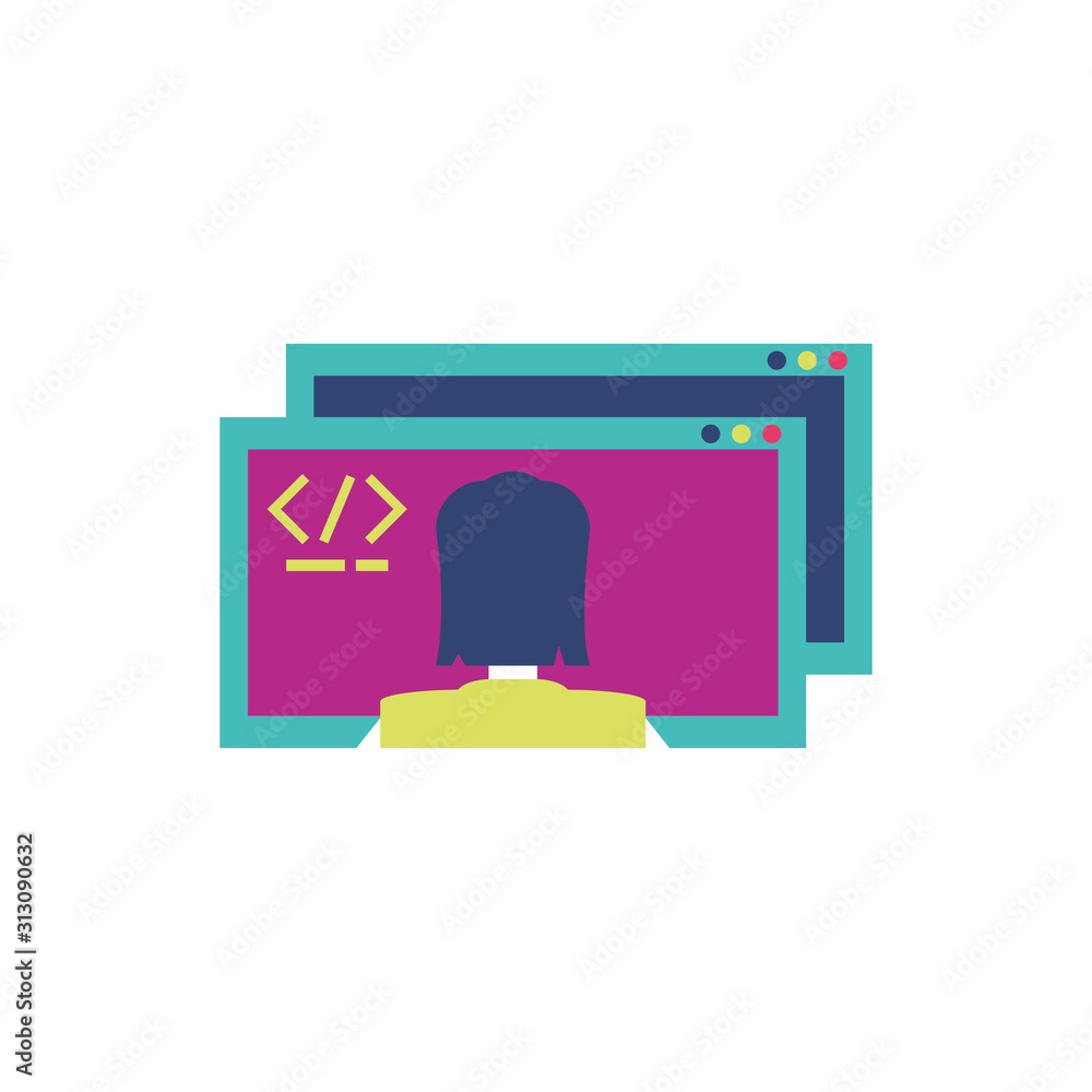 Poster isolated website code and girl vector design