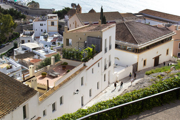 Fototapeta na wymiar panorama view of old town white streets spain balearic islands ibiza island tourism 