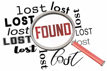 Lost and Found Magnifying Glass Search Find Missing Item Words 3d Illustration