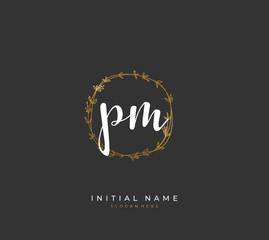 Handwritten letter P M PM for identity and logo. Vector logo template with handwriting and signature style.