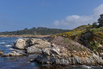 Fototapeta na wymiar scenic view of Point Lobos rugged coastline from Bird Island lookout (Carmel-By-The-Sea, California, USA)