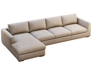 Chalet modular beige leather upholstery sofa with chaise lounge. 3d render.