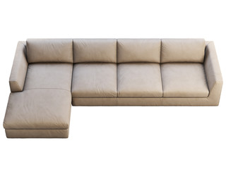 Chalet modular beige leather upholstery sofa with chaise lounge. 3d render.