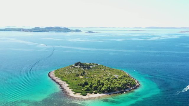 Beautiful blue seascape, islands on Adriatic sea in Croatia, near Pakostane