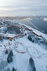 View of the Nizhny Novgorod Kremlin and Chkalov stairs in winter