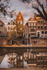Fototapeta na wymiar Utrecht Houses on Oudegracht Canal in the Autumn