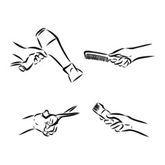 set of hand with hairdressers tools  drawn vector illustration