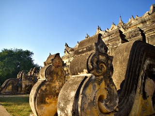 The entrance ladder of the Maha Aungmye Bonzan (MeNu Brick) Monastry in the evening at Inwa, Myanmar
