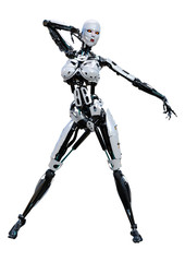 3D Rendering Female Robot on White