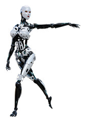 3D Rendering Female Robot on White