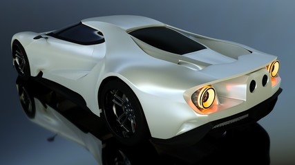 3d rendering ,white car on the mirror floor