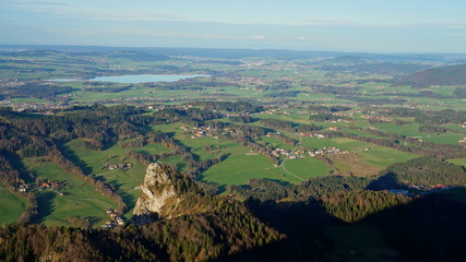 Aerial panorama of Alpine mountains from the top of Untersberg mountain in Austria.