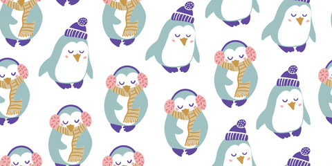 cute penguins seamless pattern white scandinavian