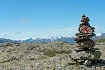 Mountain landscape, way to Trolltunga rock, Odda, Norway