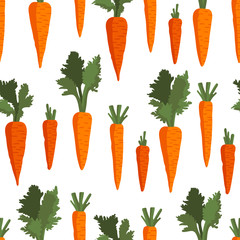 Vector summer pattern with carrots, flowers and leaves. Seamless texture design.