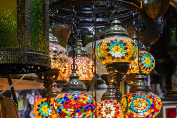 Arabian glass lamps in the shop, Muscat, Oman.