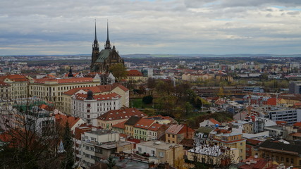 Obraz premium Aerial panorama of Brno city and Cathedral of St. Peter and Paul, Czech Republic, Europe.