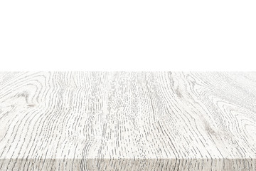 Empty light white wood table top isolate on white background