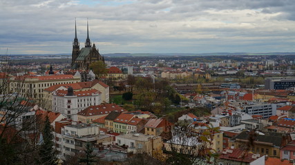 Fototapeta na wymiar Aerial panoramic view of the Brno city and Cathedral of St. Peter and Paul, Czech Republic, Europe.
