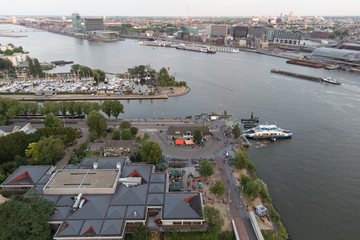 Aeriel view of the river Ij in Amsterdam 