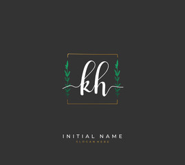 Fototapeta premium Handwritten letter K H KH for identity and logo. Vector logo template with handwriting and signature style.