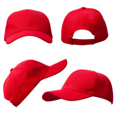 Set of red cap on white background isolation