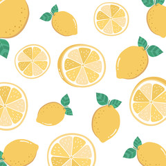 Vector seamless pattern with cartoon lemon isolated on white.