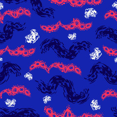 Fototapeta na wymiar vector colorful fancy painting brush seamless pattern on blue