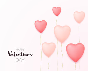 Fototapeta na wymiar Valentine day banner with heart shape balloons. Valentine's day sale poster.