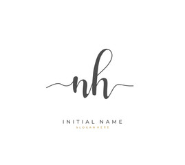 Handwritten letter N H NH for identity and logo. Vector logo template with handwriting and signature style.