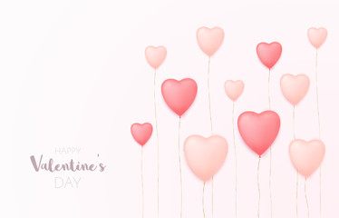 Fototapeta na wymiar Valentine day banner with heart shape balloons. Valentine's day sale poster.