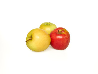 green and red apples on a white background