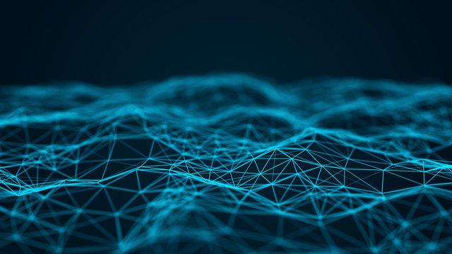 Abstract composition with connecting dots and lines. Blue background. Plexus effect. Big data. 3D rendering