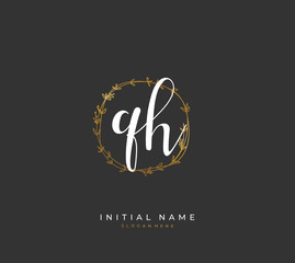 Handwritten letter Q H QH for identity and logo. Vector logo template with handwriting and signature style.