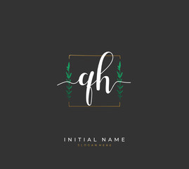 Handwritten letter Q H QH for identity and logo. Vector logo template with handwriting and signature style.