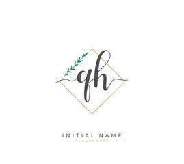 Handwritten letter Q H QH for identity and logo. Vector logo template with handwriting and signature style.