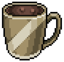 Obraz premium Pixel Art Cappuccino Coffee Mug icon for game 8bit