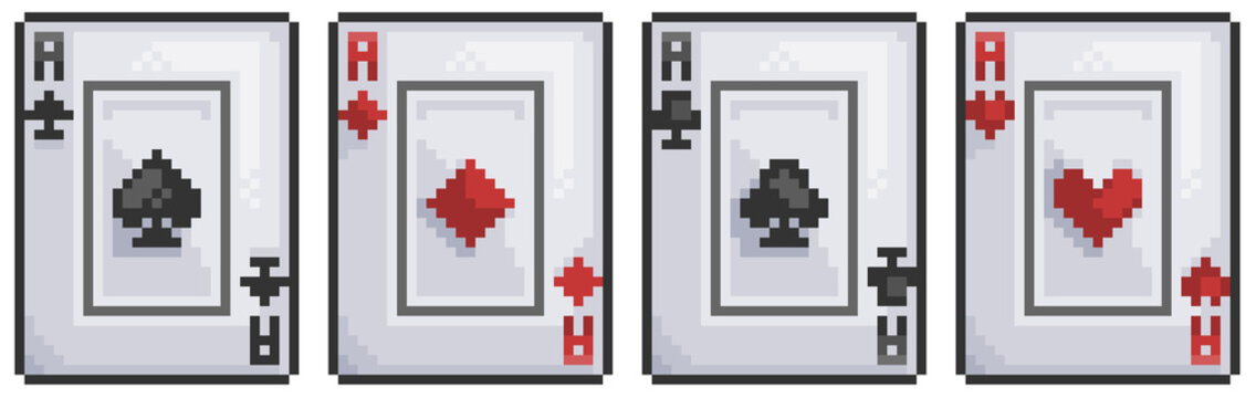 Pixel Art Playing Card, Spades, Hearts, Gold, Sticks 8bit Game Icon