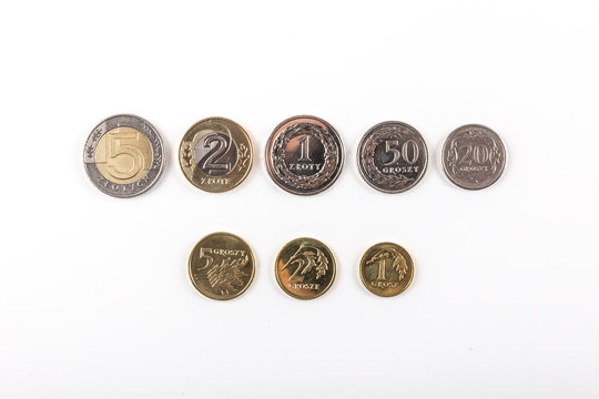 Komplet monet polski złoty na białym tle