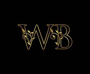 Golden W, B and WB Luxury Logo Icon, Classy Letter Logo Design.