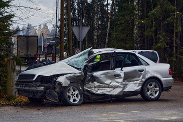 car after serious accident on a road
